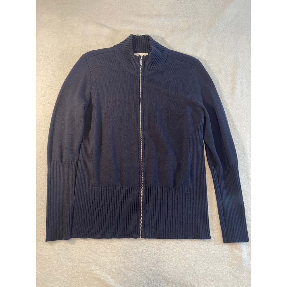 Calvin Klein Mens Navy Blue Full Zip Mock Neck Ribbed Cardigan Sweater Size M